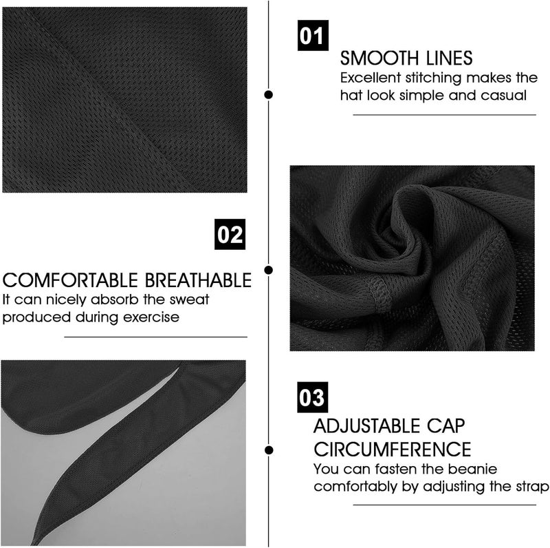 Larrel 2 Pcs Durags for Men, Quick Drying Dew Rags Head Cap Sports Sweat Wicking Beanie Cooling Do Rags Head Wrap Bandana for Men Women Running Cycling Motorcycle Outdoor Activities (Black) - Image 3